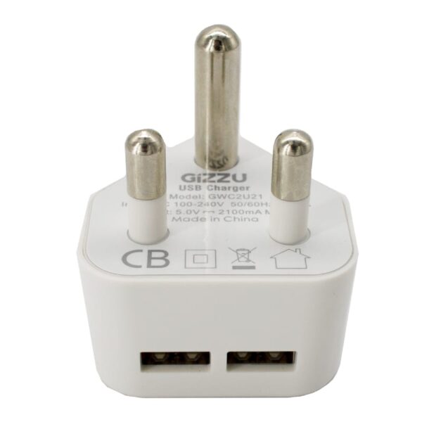Gizzu 2 X Usb 3-Prong Wall Charger White 3 Gizzu 2 X Usb 3-Prong Wall Charger White