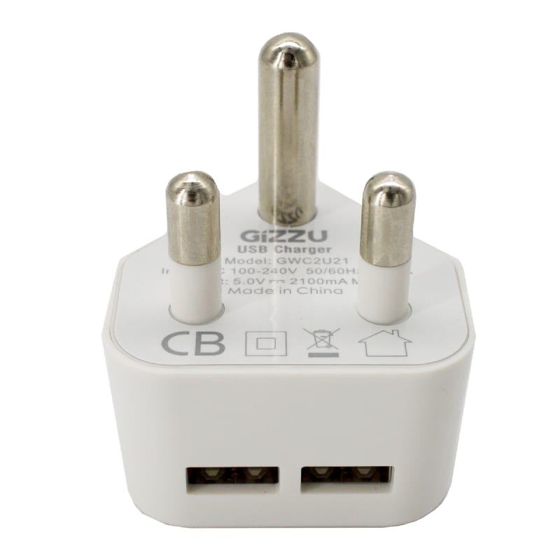 Gizzu 2 X Usb 3-Prong Wall Charger White 3 Gizzu 2 X Usb 3-Prong Wall Charger White
