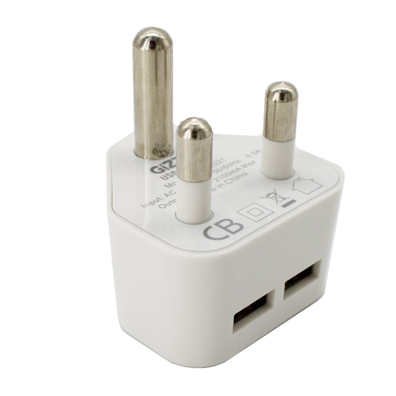Gizzu 2 X Usb 3-Prong Wall Charger White 1 Gwc2U21 Wr 03