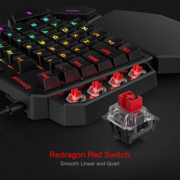 Redragon Diti Elite Pro One-Handed Rgb Wireless Mechanical Gaming Keyboard - Black