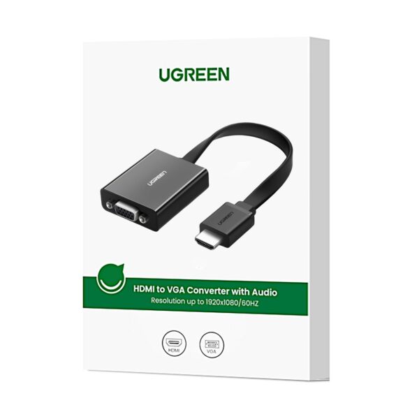 Ugreen Hdmi To Vga Adapter, With 3.5Mm Audio And Power Port - Black