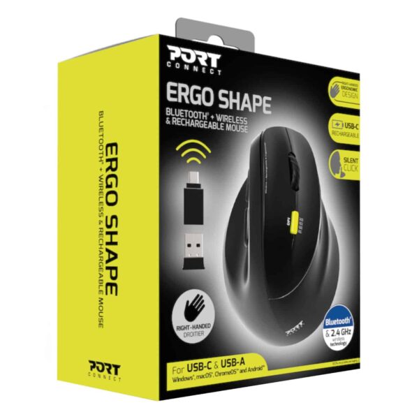 Port Connect Ergo Shape Bluetooth Rechargeable Mouse 7 910007 .Port Mouse Ergo Rechargeable Bt Right Wr 01.Jpg