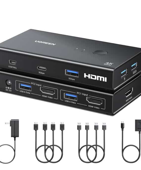 UGREEN 2-In-1 HDMI KVM Switch 4 USB Ports 4K@60Hz–Black