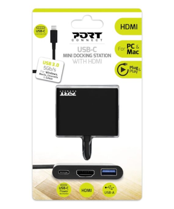 Port USB Type-C to 1 x HDMI|1 x USB3.0|1 x Type-C 60W PD Dock - Black