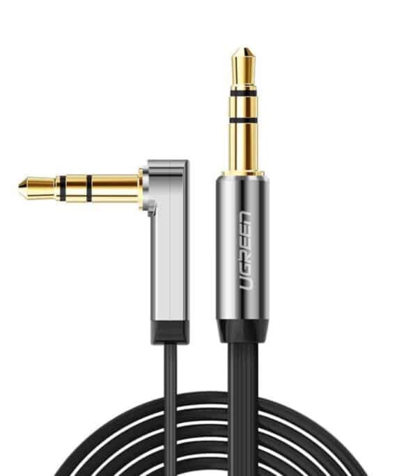 UGREEN AV119 Right-angled 3.5mm Flat Aux Cable 2m - Black/Silver