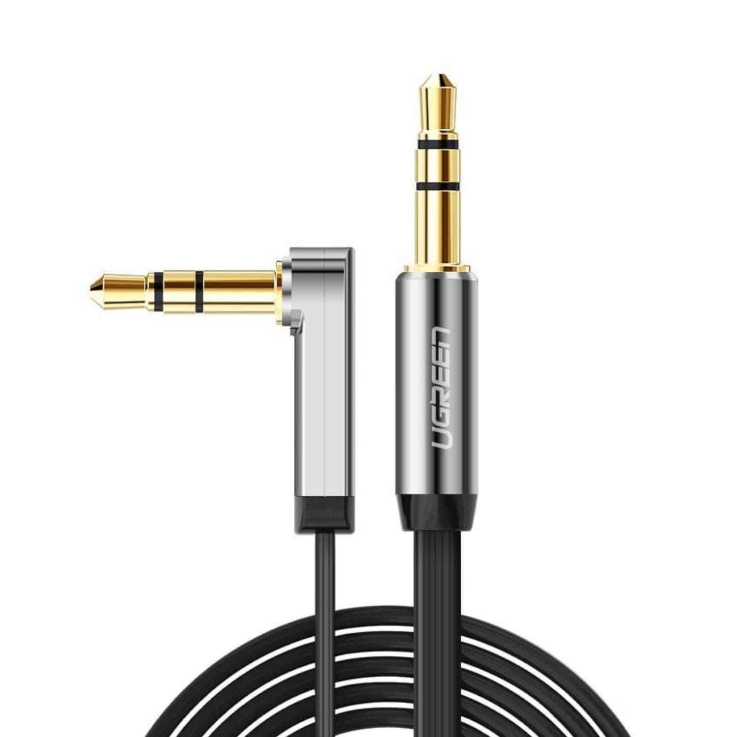 Ugreen Av119 Right-Angled 3.5Mm Flat Aux Cable 2M - Black/Silver 1 Ugreen Av119 Right-Angled 3.5Mm Flat Aux Cable 2M - Black/Silver