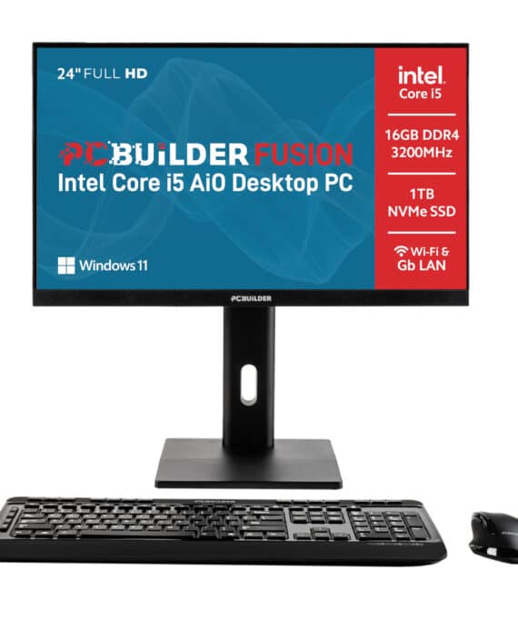 PCBuilder FUSION 24″ Intel Core i5-14400 Windows 11 Pro AiO Desktop PC