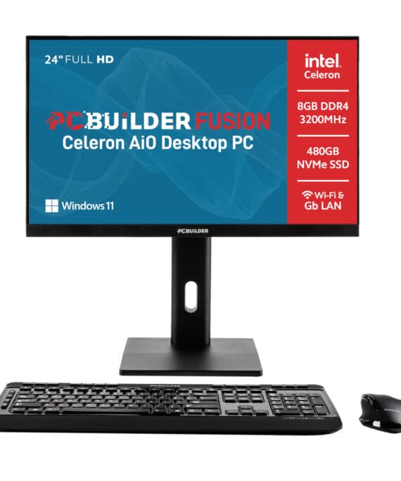 PCBuilder FUSION 24″ Intel Celeron G6900 Windows 11 AiO Desktop PC