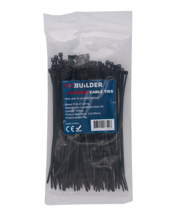 Pcbuilder Lockdown 150Mm Cable Ties (100 Pcs) - Black