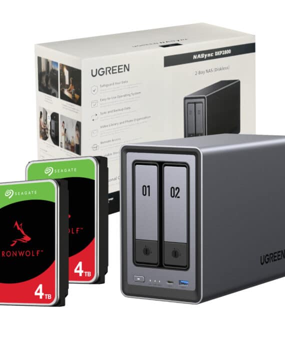 UGreen NASync DXP2800 2 Bay NAS with Seagate Ironwolf NAS 8TB SATA Hard Drive Bundle (2x 4TB)