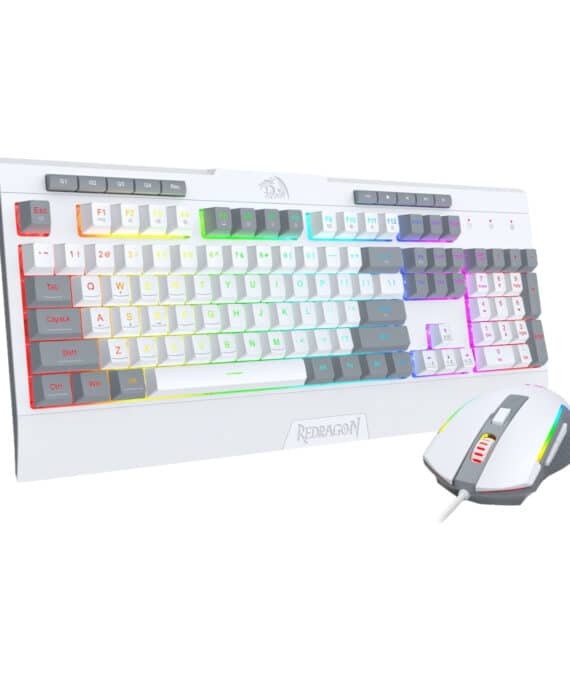 Welcome To Adgear.co.za 4 Redragon S151 Wired Rgb Gaming Keyboard And Mouse Combo - White And Grey
