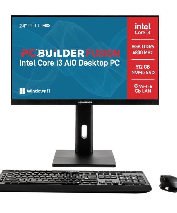 PCBuilder FUSION 24" Intel Core i3-12100 8GB DDR5 512GB Windows 11 AiO Desktop PC