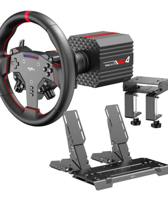 PXN VD4 Direct Drive Sim Racing Wheel – PD-HM Dual Pedal – Z8 Clamp Bundle